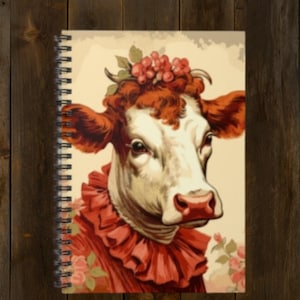 Charming Heifer Portrait Spiral Notebook 118 Lined Pages Unique Art Journal Farm Life Notepad Cow Lover Natural Living To Do List Memo Pad