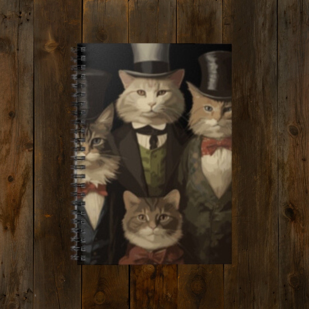 Fancy Cats in Top Hats Spiral Notebook Victorian Style 118 Lined Pages ...