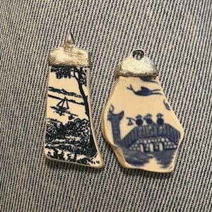 Broken China Soldered Pendants! - blue and white chinoiserie/ willow porcelain-  handmade, vintage, upcycled!!