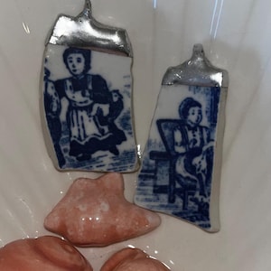 Handmade Broken China Soldered Pendant! Chinoiserie Blue and White.