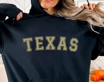 Texas Gold Print Pullover Hoodie, College Sweatshirt