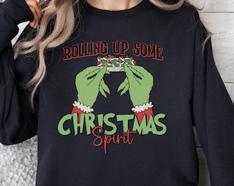 Funny Christmas Sweatshirt, Rolling Up Spirit, Retro Xmas