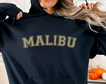 Malibu Sweatshirt, Gold Varsity Print, Preppy Teen Pullover