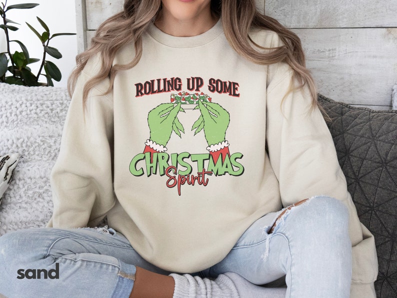 Rolling Up Some Christmas Spirit Sweatshirt, Funny Xmas Sweatshirt, Retro Christmas, Trendy Christmas