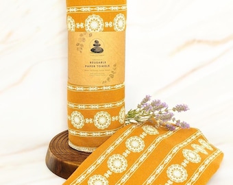 Organic Reusable Paper Towels 24-Pack: French Country Lace, Vintage Gold Ochre