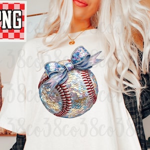 Faux sequin baseball png, preppy baseball sequin png, faux sequin design, baseball fan png, trendy coquette baseball png for sublimation