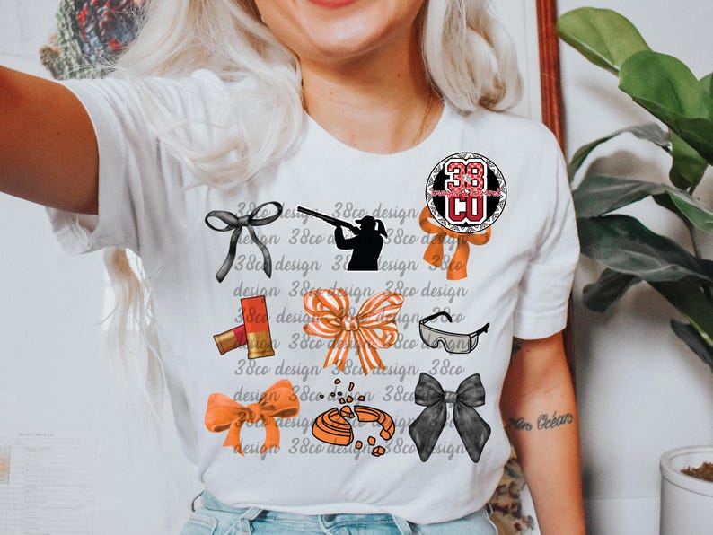 girl shooting skeet coquette png, clay pigeon png, sport shooting png, shooting target png, skeet target png, orange bow png, skeet shooting image 7