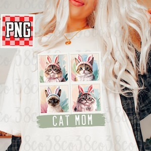 Chats de Pâques png, chats mignons avec des oreilles de lapin png, lapin chat png, maman chat de Pâques png, chien maman png personnalisé, sublimation chien, chat ragdoll png