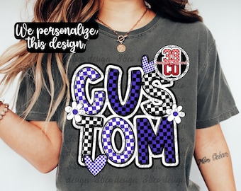 Custom retro school mascot png, custom checkered text png, custom team spirit png, custom team pride, custom school, custom gameday