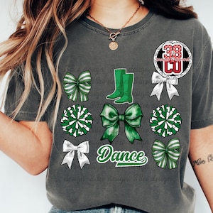 green drill team coquette png, team spirit png, dance team, coquette design, green bow png, drill team png, drill boots png design