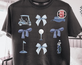 blue golf coquette png, golf and bows png, golf ball png, golfer mom png, lady golf png, blue bows, golf clubs, golf cart png, trendy golf