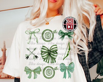 Green Archery coquette  png, brush strokes, bullseye archery png, bow and arrows png, watercolor sublimation design, archery mom png, match