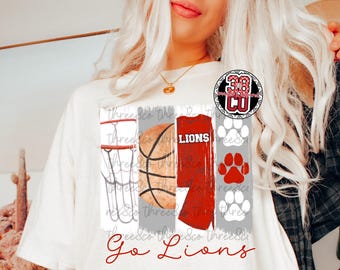 red and gray basketball brush stroke design for digital download, team colors, mascot png, spirit wear, school pride, lions