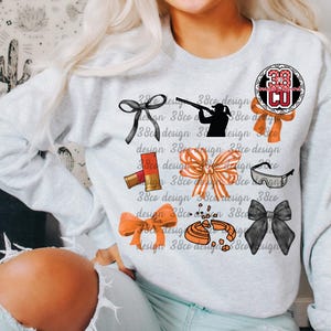 girl shooting skeet coquette png, clay pigeon png, sport shooting png, shooting target png, skeet target png, orange bow png, skeet shooting image 4