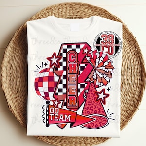 red Cheer coquette png, team spirit png, custom mascot, cheer coquette design, red megaphone png, custom cheerleading png, Cheer coach