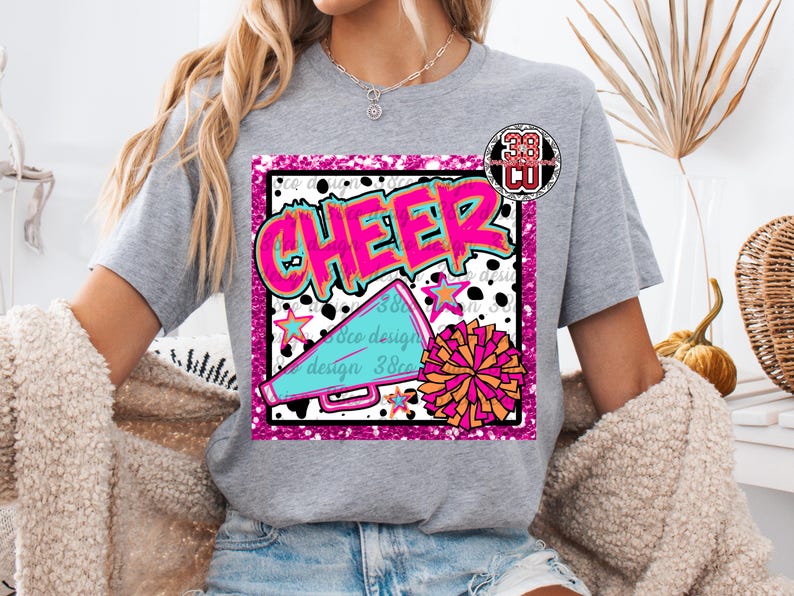 Neon Cheer Png, Hot Pink Cheer Png, Faux Glitter, Dalmatian Spot ...