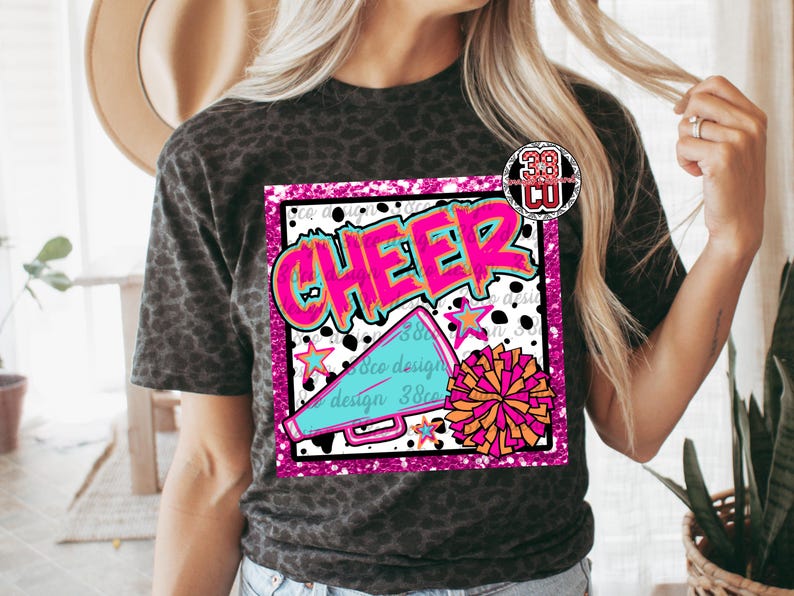 Neon Cheer Png, Hot Pink Cheer Png, Faux Glitter, Dalmatian Spot ...