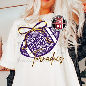 purple football coquette png, team spirit png, custom mascot png, retro mascot png, team png, lace football png, school spirit png, coquette