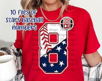 star baseball numbers png, back of jersey number png, baseball number png, athletic number png, red white and blue png, baseball seam png