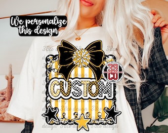 PNG de coqueta rayada de animadora personalizada, PNG de animadora personalizada, equipo personalizado, nombre personalizado, PNG de espíritu escolar personalizado, escuela personalizada, animadora juvenil