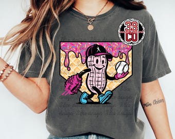 Baseball drip PNG, pink and blue baseball, baseball season gameday png, sport mom png, ice cream drip png, waffle cone png, baseball sister