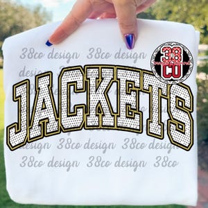 black and gold mascot png, jacket, varsity text png, sport mom png, team spirit, school pride, hometown pride png, polka dot png, jersey