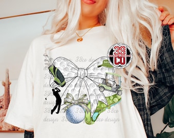 golf coquette png, golf and bows png, golf ball png, golfer mom png, lady golf png, green bows, golf clubs, golf cart png, trendy golf