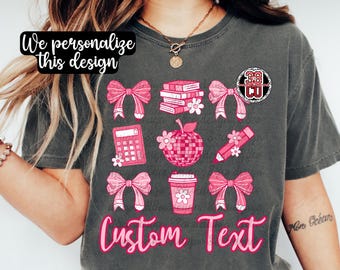 PNG de diseño escolar personalizado, PNG de profesor personalizado, PNG de escuela personalizada, PNG de coqueta personalizada, PNG de lazo para lápiz personalizado, PNG de lazos de coqueta