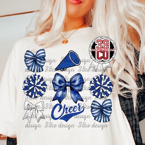 Blue Cheer PNG, Megaphone, Pom Poms, Team Spirit Design (Digital Download)