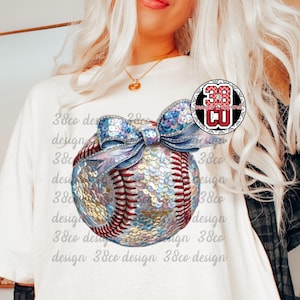 Faux Sequin Baseball PNG, Trendy Coquette Design (Digital Download)