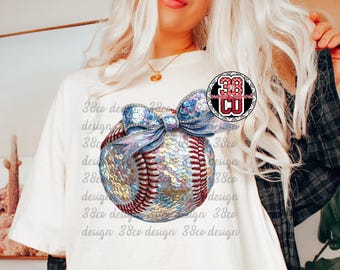 Faux sequin baseball png, preppy baseball sequin png, faux sequin design, baseball fan png, trendy coquette baseball png for sublimation