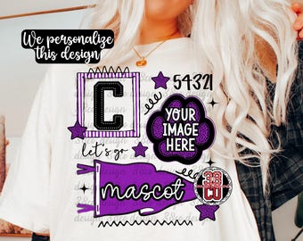 PNG de mascota escolar personalizada, PNG de espíritu escolar personalizado, PNG de coqueta a rayas personalizada, PNG de orgullo de equipo personalizado, escuela personalizada, día de juego personalizado, retro