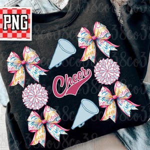 Pastel Cheer coquette design png, cheer bows for sublimation, cheer brush strokes png