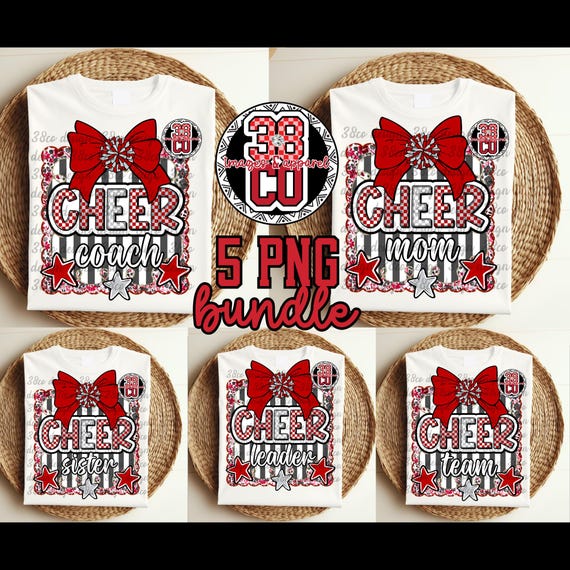 Cheerleading bundle png, cheer coach, cheer sister png, cheer team, cheer mom, cheerleader, doodle cheer png, coquette cheer, red and black