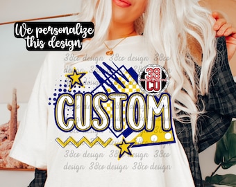 Mascota escolar personalizada png, espíritu escolar personalizado png, coqueta retro personalizada, orgullo de equipo personalizado png, día de juego con chevrón, día de juego personalizado, retro