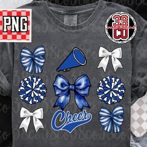 Blue Cheer coquette png, team spirit png, custom mascot, cheer coquette design, blue bow png, custom cheerleading png, Cheer coach