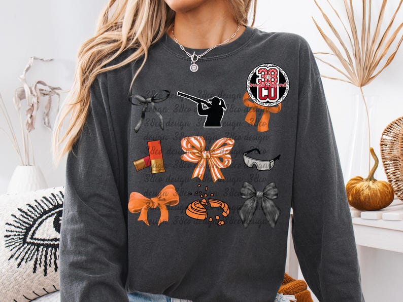 girl shooting skeet coquette png, clay pigeon png, sport shooting png, shooting target png, skeet target png, orange bow png, skeet shooting image 5