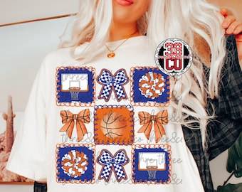 blue and orange basketball coquette png, team spirit design for gameday, basketball bow
