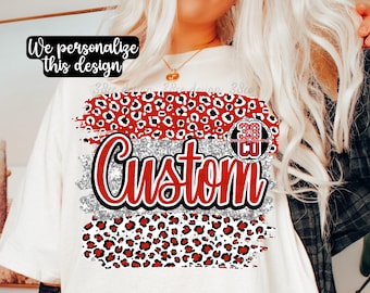 PNG de mascota escolar personalizada, PNG de espíritu escolar personalizado, PNG de estampado de leopardo personalizado, PNG de orgullo de equipo personalizado, día de juego con purpurina sintética, día de juego personalizado
