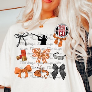 girl shooting skeet coquette png, clay pigeon png, sport shooting png, shooting target png, skeet target png, orange bow png, skeet shooting image 1
