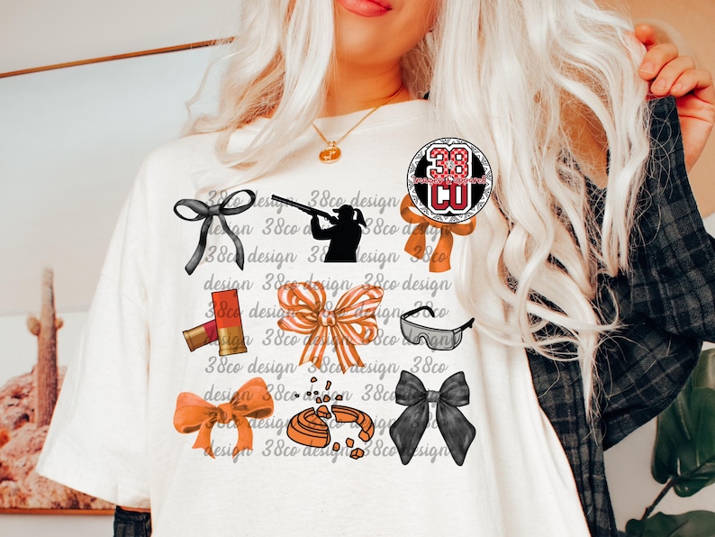 girl shooting skeet coquette png, clay pigeon png, sport shooting png, shooting target png, skeet target png, orange bow png, skeet shooting image 1