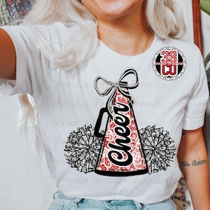 Black and red Cheer coquette png, team spirit png, custom mascot, cheer coquette design, red bow png, custom cheerleading png, lace