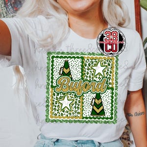 Green Gameday png, retro design png, school spirit png, dalmatian spots png, USA png, leopard print png, cheer megaphone png, team png