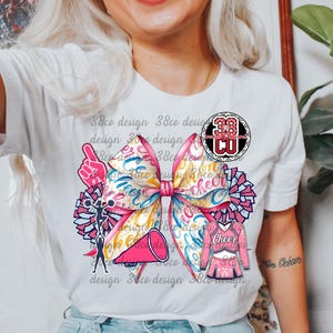 Comp. Cheer Pink Design Colorful Cheer Coquette Png, Cheerleading Bow Png, Megaphone ...