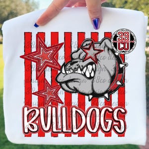 red and black striped mascot png, bulldog, preppy png, striped coquette design, school spirit shirt png file, team design, faux glitter image 3