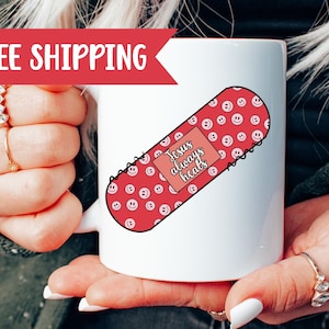 Inspirational Ceramic Mug, Jesus Heals Mugs, Gift For Her, Bible Verse Coffee Mug, Spiritual Gifts, Religious Gifts, Meaningful Gift,