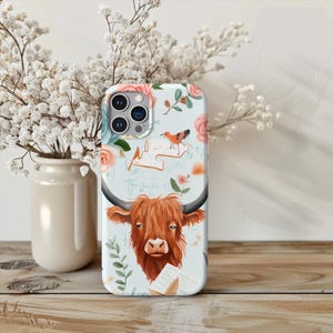 ハイランド牛の携帯ケース、牛好きへのギフト、牛の携帯ケース、iPhone用ウエスタン携帯ケース、iPhone用牛ケース、農家の女の子へのギフト、トレンディな携帯ケース