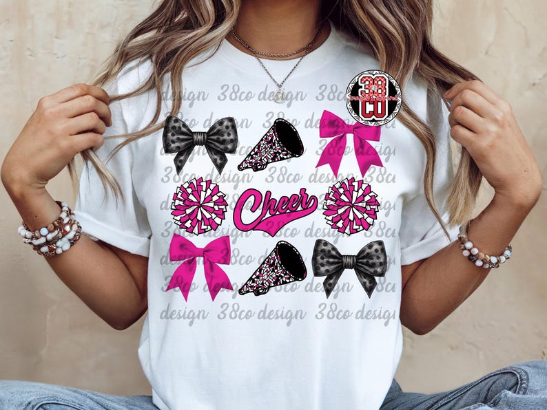 Pink and Black Cheer Coquette Png, Team Spirit Png, Pink Coquette Bow ...
