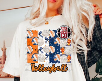 orange and blue volleyball png, volleyball coquette design, brush strokes png, volleyball season, team spirit, team pride, gameday design