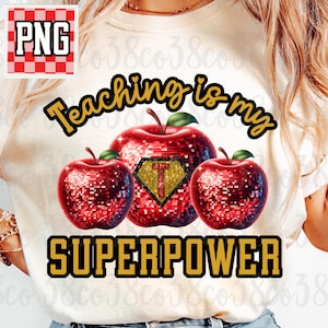 Profesora de lentejuelas falsas PNG, enseñanza png, superpoder png, manzana de lentejuelas rojas falsas png, mejor profesora png, educación png, futura profesora png